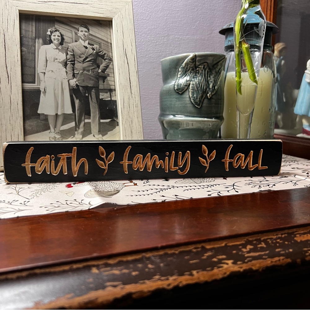 New faith family fall engraved 12” block sign